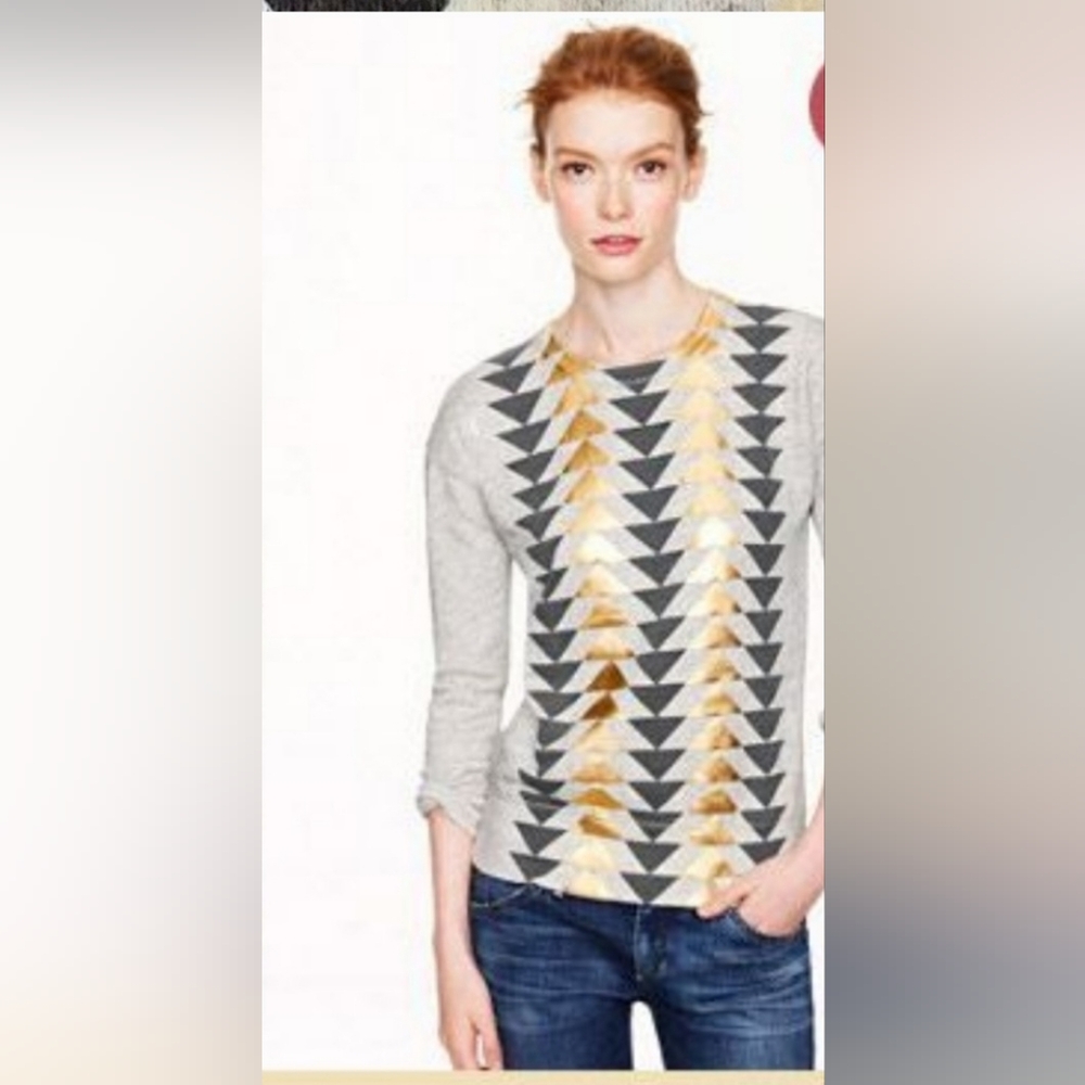 J Crew geometrical gray and gold sweater size S